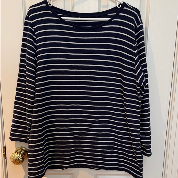 Pink Tartan Tops - Pink Tartan sz XL 100% Cotton Navy & White Striped Women's Top breton nautical